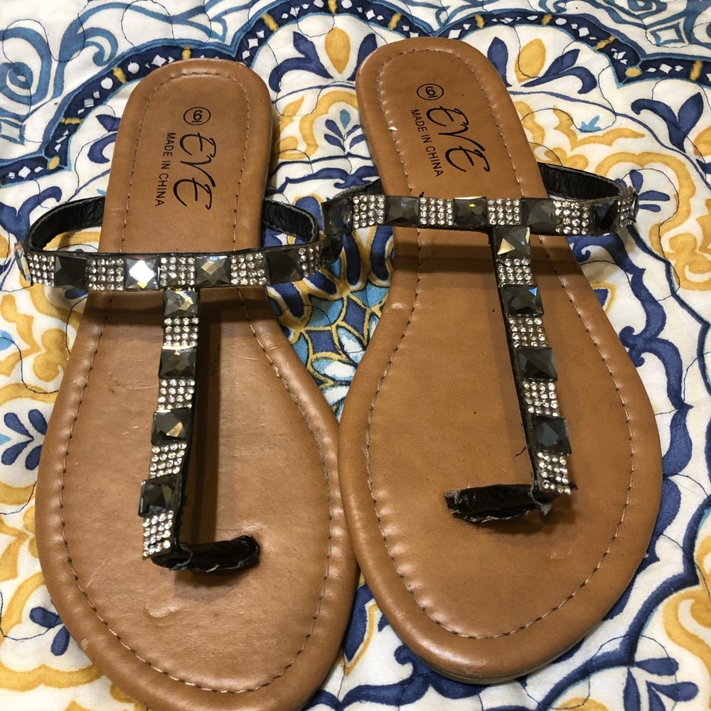 Sandals Smoky grey bling on black.